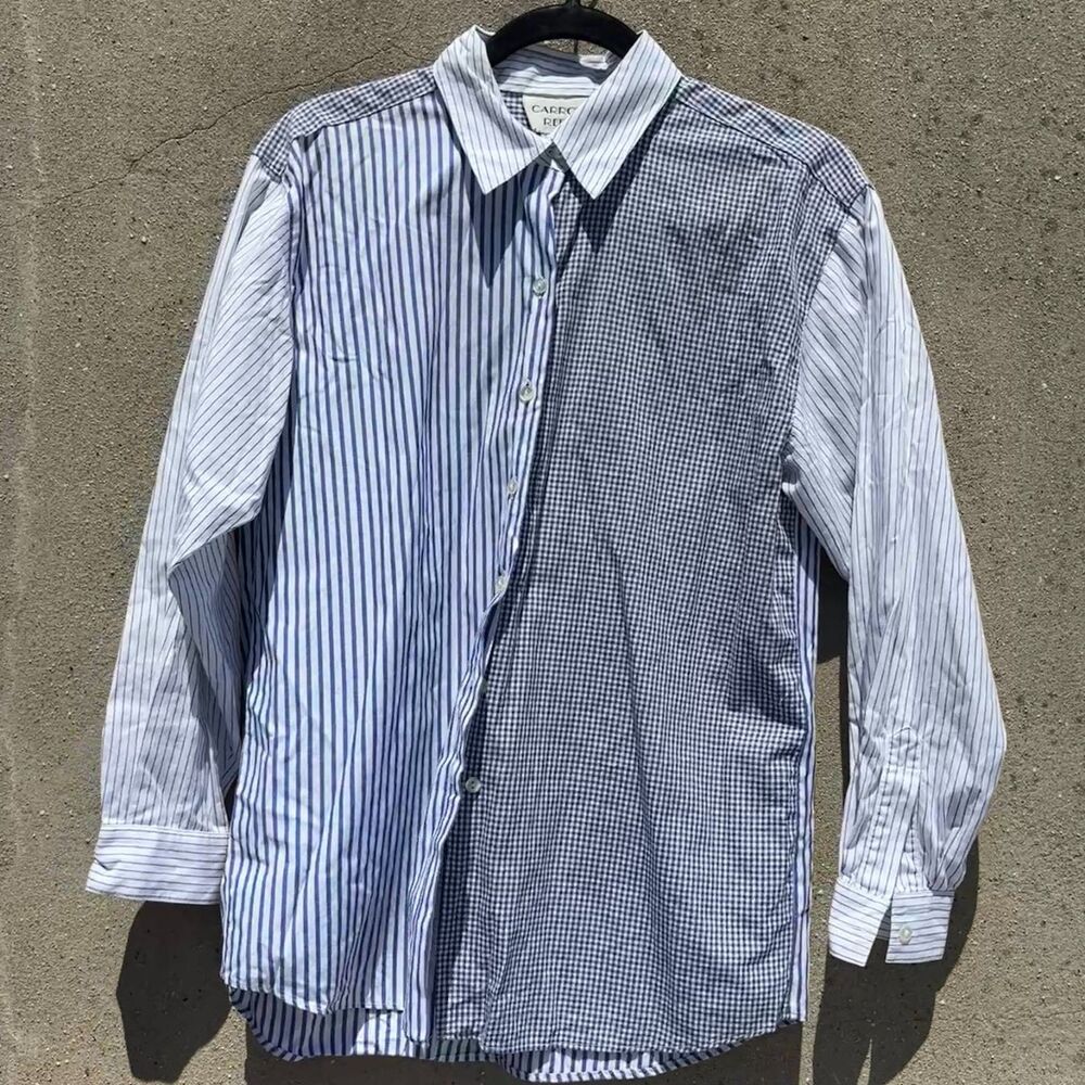 Vintage 90s Carroll Reed Patchwork Striped Gingham Button Down Shirt Cotton 6